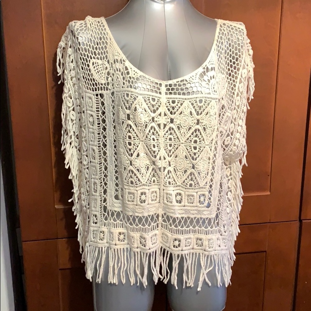 SALE!! Crocheted beach cover up with fringe.        5